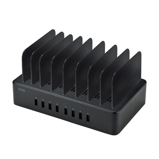 サンワサプライ USB充電スタンド(8ポート・合計19.2A) iPad/タブレット/スマホスタンド 高耐久タイプ ブラック ACA-STN74BK｜シュガーライトSTORE