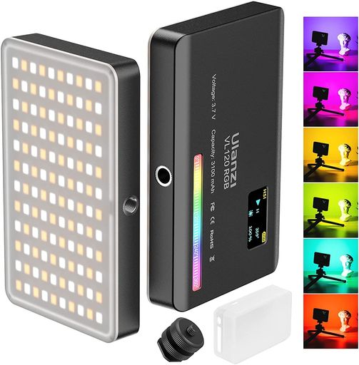 UlanziVL120RGB撮影ライトLEDビデオライト撮影用ライト20種FX光効果モード無段階調光2500K-9000K色温360°フルカラー3100mAhUSB充電式小型軽量超薄型持ち運び便利ミニビデオライト