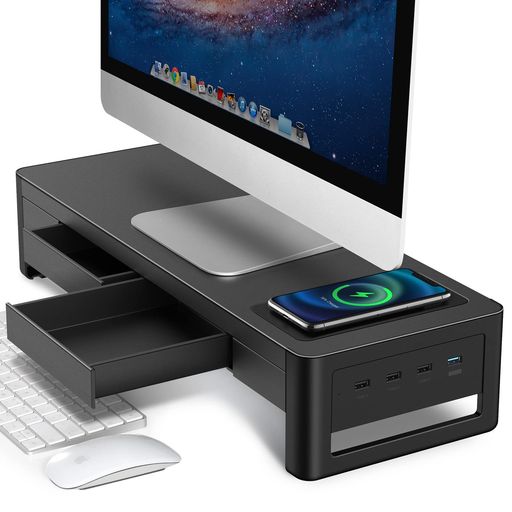 Meatanty 引き出し モニター台 pc モニタースタンド パソコン台 ディスプレイ台 USB 3.0/2.0 データ転送 机上台 スチール製 スマホ専用置き場付き 幅54cm|シュガーライトSTORE