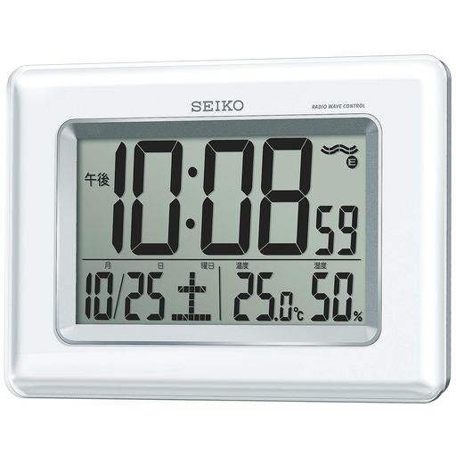 セイコークロック掛け時計置き時計兼用電波デジタルカレンダー温度湿度表示白パールSQ424WSEIKO