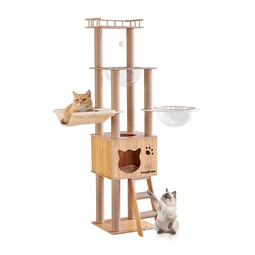 楽天市場】CozyMeowキャットタワー木製ハンモックスリムデザイン