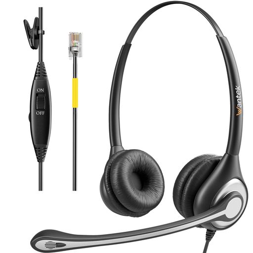 Wantekヘッドセット電話機用両耳ノイズキャンセリングマイク付き固定電話機用ヘッドフォンRJ9オフィス電話用ヘッドセットYealinkT20PT21PT26PT23GT46GT48GT42ST46SAvaya1608