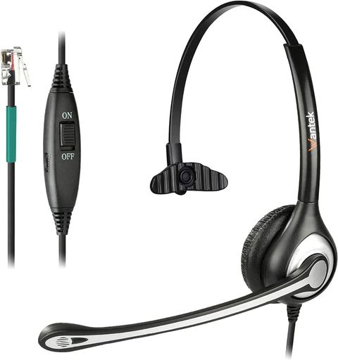 電話機用ヘッドセット片耳ノイズキャンセリングマイク付き固定電話機用ヘッドフォンWantekRJ9コールセンター電話機用ヘッドセットAvayaPlantronicsPolycomZultysGigasetNECMitel