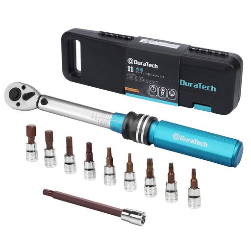 DuraTechトルクレンチセットプレセット型差込角6.35mm(1/4インチ)5~25N・m11点組ソケットレンチセットソケットビット六角トルクスケース付き車いじり整備工具道具収納ケース付き