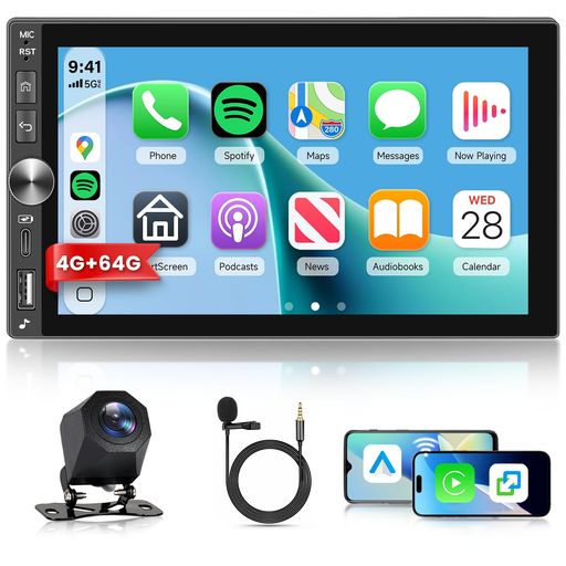 Hodozzy 4G+64G Androidオーディオ2 Din(ワイヤレスCarPlay・Android Auto対応)、7インチタッチスクリーン搭載ダブルDINカーステレオ(GPSナビゲーション、Bluetooth、DSP、Wi-Fi、FM|シュガーライトSTORE