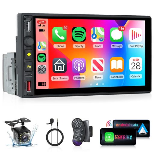 ワイヤレス CarPlay、Android Auto 1DIN カーステレオ(車載ラジオ)Hodozzy の 7 インチタッチスクリーン付き 1DIN カーラジオで、Bluetooth、FM ラジオ、ミラーリンク、USB/Type-C|シュガーライトSTORE