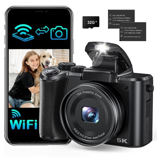 8Kデジタルカメラ8800万画素デジカメスマホに送れるレトロ有効画素4800万6軸手ぶれ補正前後カメラフラッシュ初心者学生ビログ用64gカード付黒