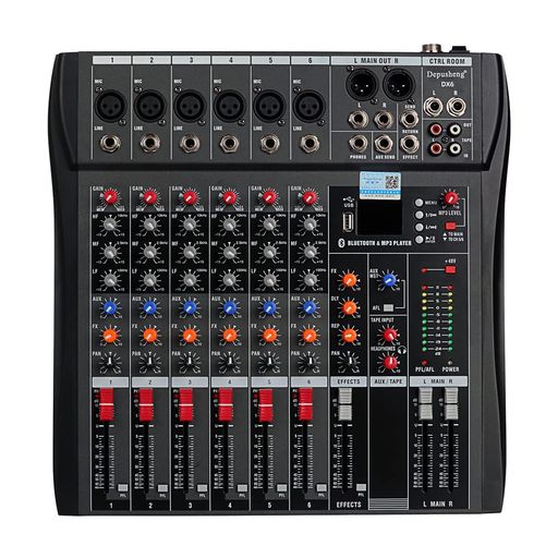DJSoundControllerインターフェースW/USBドライブコンピュータの録音6チャネルスタジオオーディオミキサー-XLRマイクジャック、48Vの電源、RCAの入出力-DepushengDX6