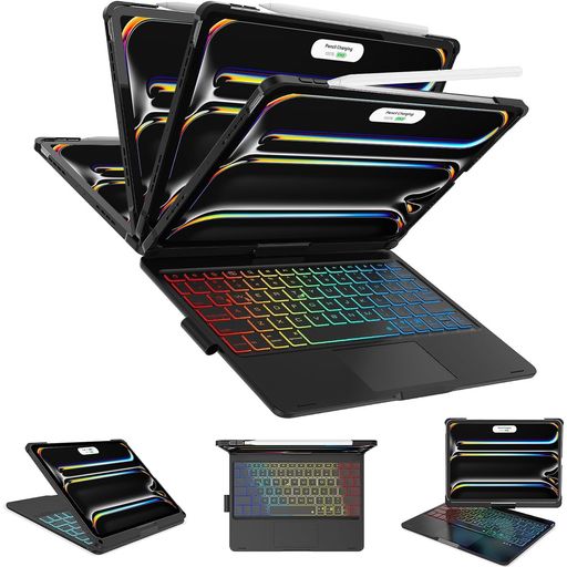 【360°回転させる照明ランプ】iPadPro11in鍵盤容れものM5(2025)/M4(2024)相応う膚ざわりパッド申し受ける7色うしろ側ともし火一体型書き込み保持者付き添い人耐衝撃オートスリープ全面保護すること押しかぶせる(黒いこと) パソコン・周辺機器-PCアクセサリー