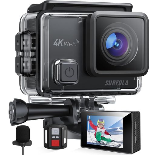 Surfolaアクションカメラ4K30fps20MPEIS手ぶれ補正デュアルカラースクリーン水中スポーツマイク付170度魚眼レンズリモコン付バッテリー2個ウェアラブル豊富なアクセサリーSF230