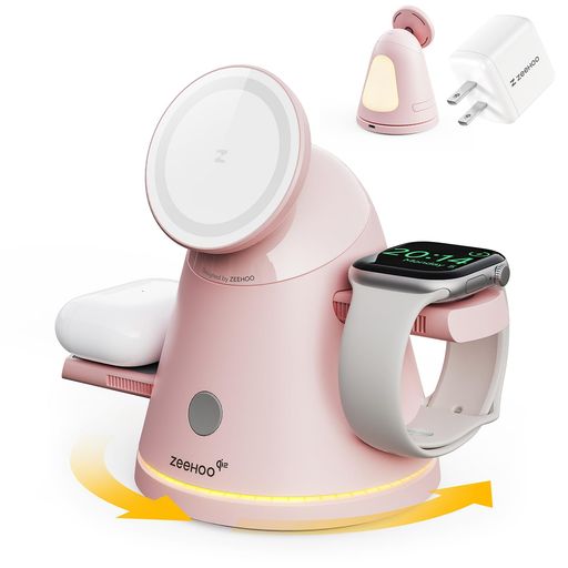 ZEEHOOAppleデバイス用3インチ1無線電話申し受けるステイション、Qi2公認Mag-Safe申し受ける器照明ランプ\u0026ともし火iPhone16/15/14/13/12\u0026AirPods\u0026iWatch\u0026画素 スマートフォン・タブレット-バッテリー・充電器-ワイヤレス充電器