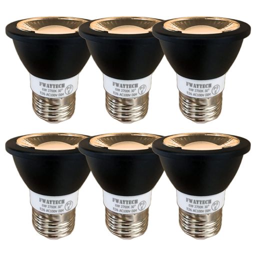 FWAYTECHledスポットe26調光6W中角30度ハロゲン電球50W~60W相当ダクトレールLEDスポットライトレフ電球代替密閉器具対応(電球色相当(2700K)本体黒E26口金調光(6個))