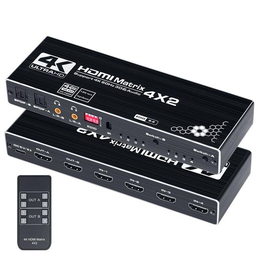 ELEVIEW HDMI 行列 セレクター 4インプット2最終生産物 4K 60サイクル相応う 音吐引きはなす役立つこと付き添い人 光デジタル/3.5粍オーディオ最終生産物 なおなお書き5/なおなお書き4/Nintendo Switch相応う 遠隔操作属する (EHD-076Y)