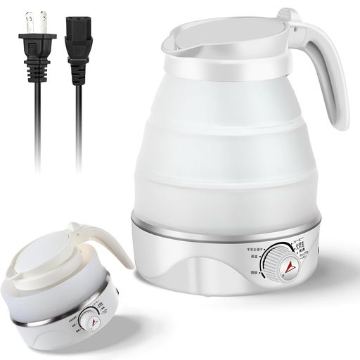 【2026年新登場】Tplook折りたたみケトル、電気キャンプ折りたたみケトル600ml、温度調節機能があり、キャンプ、ホテル、旅行に適しています100v