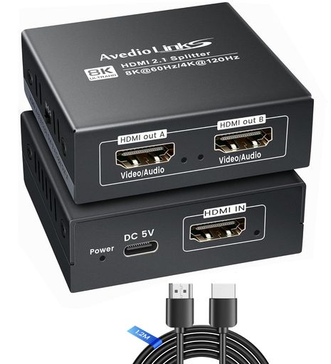 【HDCP2.3相応う/HDCP取りけす可】avedio links HDMI分かち合う器 1インプット2最終生産物 8K@60サイクル/4K@120サイクル相応う ダウンスケーラー役立つこと付き添い人 HDMI2.1 スプリッター 48Gbps VRR ALLM Type-C給電