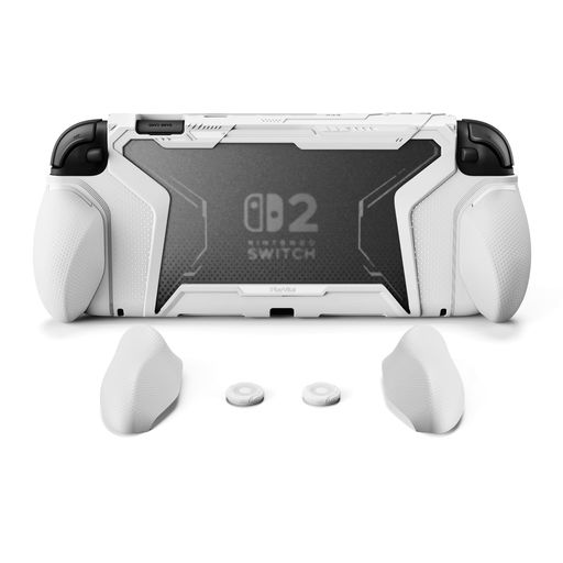 PlayVitalBEYOND-GRIPNintendoSwitch2(2025)対応交換式グリップ付きTPU保護ケースカバードック対応親指グリップキャップ付き耐衝撃人間工学デザイン【ホワイト】