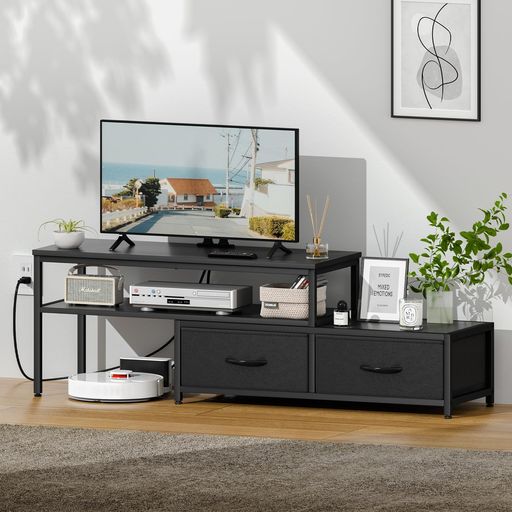 LunarLight ローボード テレビ台 伸縮・回転自在 テレビボード テレビラック 幅80-150奥行き30高さ38cm 2口コンセント付スライド蓋式 左右レイアウト コーナー設置スタイル 角度自由 引き出し &hellip;｜シュガーライトSTORE