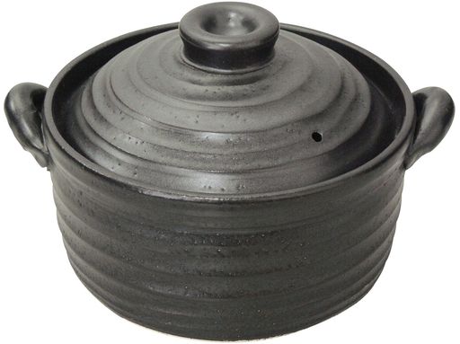 スズ木万古焼IH用・直火対応ごはん鍋2合黒9006-6022