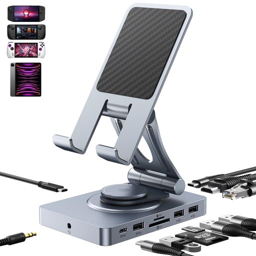 iPad ハブ スタンド 11-in-1 ドッキングステーション 4K@60Hz HDMI、RJ45ギガビット有線LAN、SD/TFカードリーダー、USB-A 3.0x3、USB-C PD給電ポート付き iPad Pro/iPad Air/Steam|シュガーライトSTORE