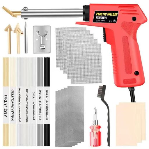 Laiqianle100w2in1プラスチック溶接機プラリペアプラスチックリペアキットバンパー補修溶接修理キットプラ補修用プラスチック溶接棒56本、金網5枚、溶接ヘッド2個豊富な付属品付き