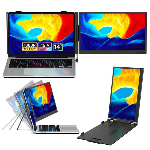 14インチ ノートパソコン用モニター FHD1080P デュアルディスプレイ ダブルディスプレイ 2画面 IPS液晶パネル 携帯モニター 13-17.3インチパソコン用 軽量 USB-C/HDMI接続 Windows/Mac/Chromeに適用｜シュガーライトSTORE