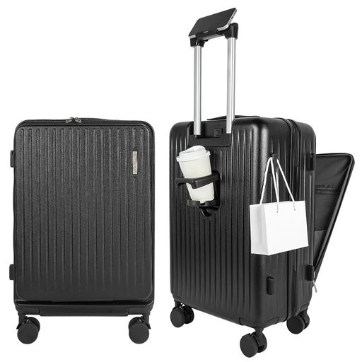 [SKYFLY]スーツケースmサイズ軽量キャリーケースフロントオープン片開き頑丈前開きTSAロックキャリーストッパー付き静音キャスター360度回転【多機能フロントオープンで簡単取り出し!ビ…