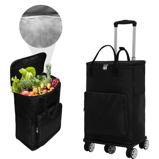 Vtuesxn【5輪+大容量45L+保冷機能付き+EVAライニング】ショッピングカート買い物カート横押しショッピングカート高齢者長さ調節3段階保冷機能付き防水360度回転耐荷重35kg大容量収納便利折…