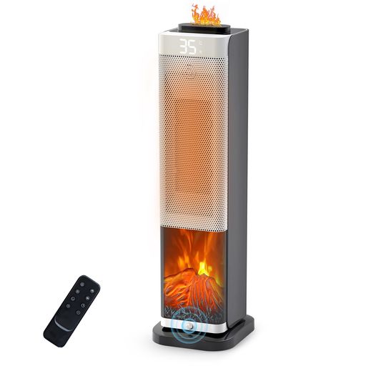 セラミックヒーター タワー型【2026新登場・3D水蒸気LED暖炉】【1秒速暖大風量】擬似炎加湿機能付き 人感センサー搭載 8時間連続加湿 15~35°C温度調節 ECOモード省エネ 1200W電気ヒーター 3…|シュガーライトSTORE