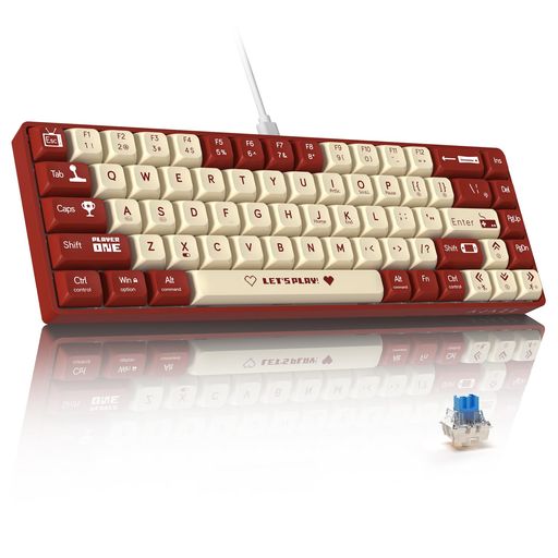 MAMBASNAKExAJAZZAK680有線ゲーミングキーボード青軸軽量メカニカルキーボードホットスワップ対応小型68キーRGB照明ボール型キーキャップEVAサンドイッチWIN/MAC/ANDROID対応―レッド