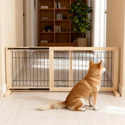 「新型レールフェンス」 Oapety ペットゲート 犬 柵 高さ50CM 伸縮幅約85~155cm 木製 ベットフェンス 置くだけ柵 室内 飛び出し防止柵 脱走防止 小型犬用 スムーズ ガイドレール付き｜シュガーライトSTORE