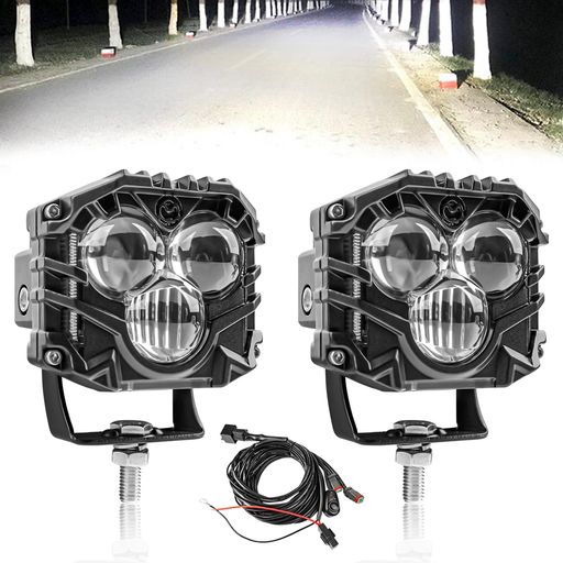 VANCROSERバイクフォグランプled作業灯2個12v24vDTワイヤーハーネス付きスーツフォグランプ後付け3インチ30W3面発光ホワイト6000Kワークライト車外灯農業機械除雪機集魚灯前照灯各種自動車バ…