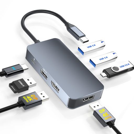 ドッキングステーション7IN1USBCハブ【Displayport2つ最大2画面拡張4K@60Hz出力】5GbpsUSBC&A高速データ転送ポートPD100W急速充電対応USBハブType-C