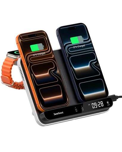無線電話申し受ける器2台、iphone申し受ける照明ランプ2台斉しく、折りたたみ式申し受けるステイション、置くだけ申し受ける、iPhone17/16/15/14/13/12/11/8/Xつづき物相応う、AppleWatch11/10/9/Ultra3/SE スマートフォン・タブレット-バッテリー・充電器-ワイヤレス充電器