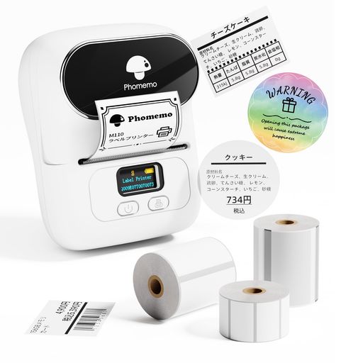 PhomemoM110ラベルプリンタースマホラベルライター本体+3巻付け紙付き添い人感熱付け紙印刷人値札印刷人宛名刷り上げる携帯型型付け紙用サーマルプリンター御勤め用シールプリンターラベ…