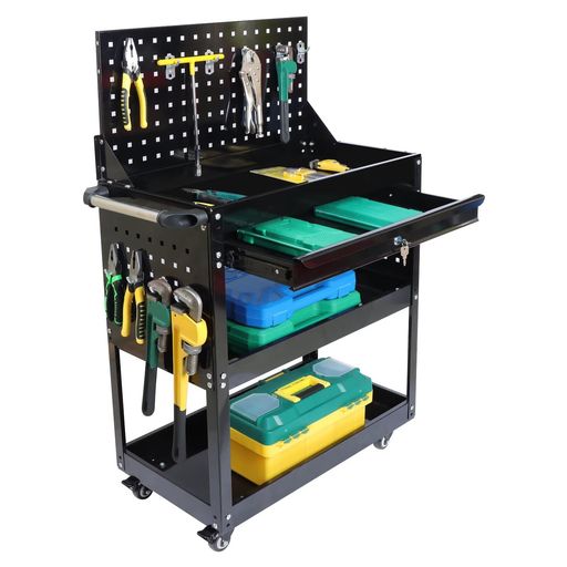 MIMIERツールワゴンキャスター付抽き出し3段黒いこと耐荷重200KG御役目用スチール写真鍵付き添い人幅65.5CMx奥ふかさ36CMx高さ110.5コマーシャル【横ずっぽう一皿・メッシュダイアログボックス・引っ掛かり付】手持ち部分DIY車宿り
