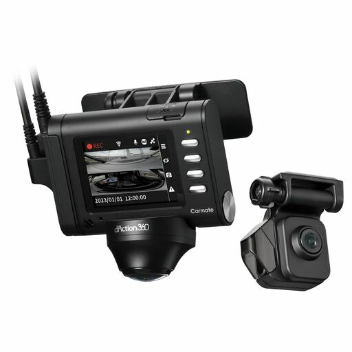 カーメイトドライブレコーダー【ARF前後カメラ・360度】液晶ディスプレイ付きリアカメラ付き前後左右ダクション360DDC3600R