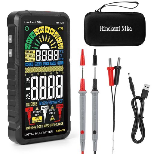 HinokamiNikaスマートテスター充電式6000カウント、オールスクリーンデジタルマルチメーターオートレンジ、多機能検電テスター車、電流計電圧計NCV静電容量温度計デューティ比抵抗連続性…その他
