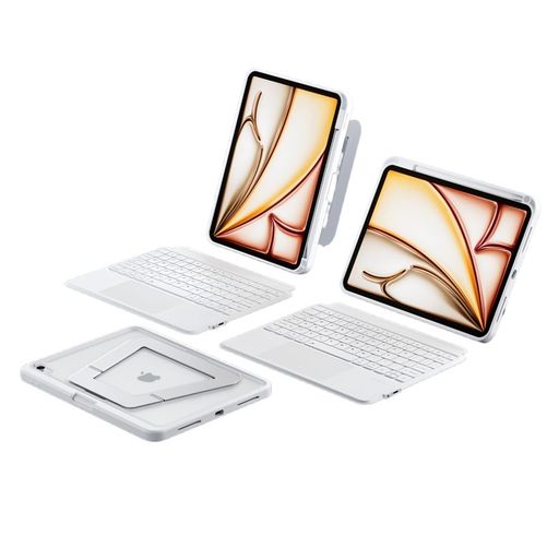 縦置き対応 iPad Air 11インチ M4/M3/M2, iPad Air 第5/4世代 10.9インチ対応 キーボードケース アルミスタンド タッチパッド 7色バックライト付き 米軍MIL規格半透明カバー マグネット分離式 半クリ…|シュガーライトSTORE