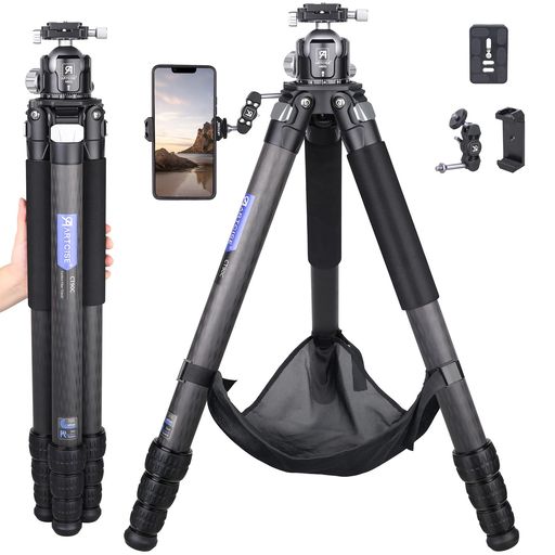 ARTCISE 40mm管経 大型 カーボン 三脚&52mm ボール低重心雲台 コンパクト トラベル カーボン ファイバー カメラビデオ 三脚 アルカスイス規格 クイックシュー パノラマ三脚ヘッド DSLR/一眼レフ…|シュガーライトSTORE