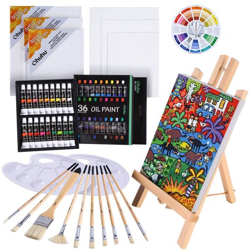 Ohuhu 油絵具 仕掛ける 56点仕掛ける 36色 油画 オイルカラー 線描 画材 えの具仕掛ける 未経験者 成年者 御坊っちゃん うしろ帯 木製画架 張り帆布 油画筆 調色板 色つや車輪