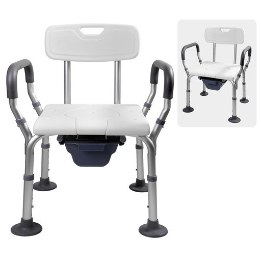 HEINALOUS ポータブルトイレ 介護用 簡易トイレ お風呂椅子 介護トイレシャワーチェア バスチェア 便器椅子 介護用品 防滑パッド付き アルミ合金パイプ 組立簡単 水洗可能 白い (白い, フリ…|シュガーライトSTORE