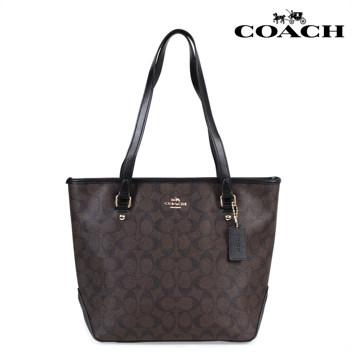 Coach Bag Tote Lady S Top Zip Brown Khaki Signature F58294 Coach Bag Tote Lady S Top Zip Brown Khaki Signature F58294