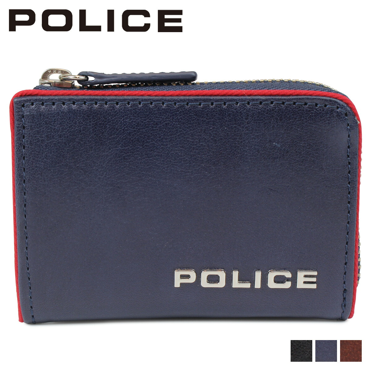 POLICE ポリス 財布 小銭入れ コインケース メンズ L字ファスナー レザー TERAIO COIN CASE ブラック ネイビー ダーク ブラウン 黒 PA-70005
