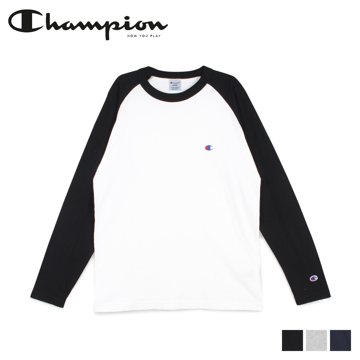 楽天市場 最大1000円offクーポン Champion チャンピオン Tシャツ 長袖 メンズ レディース ラグラン ロンt カットソー Raglan Long Sleeve T Shirt ブラック グレー ネイビー 黒 C3 P402 シュガーオンラインショップ