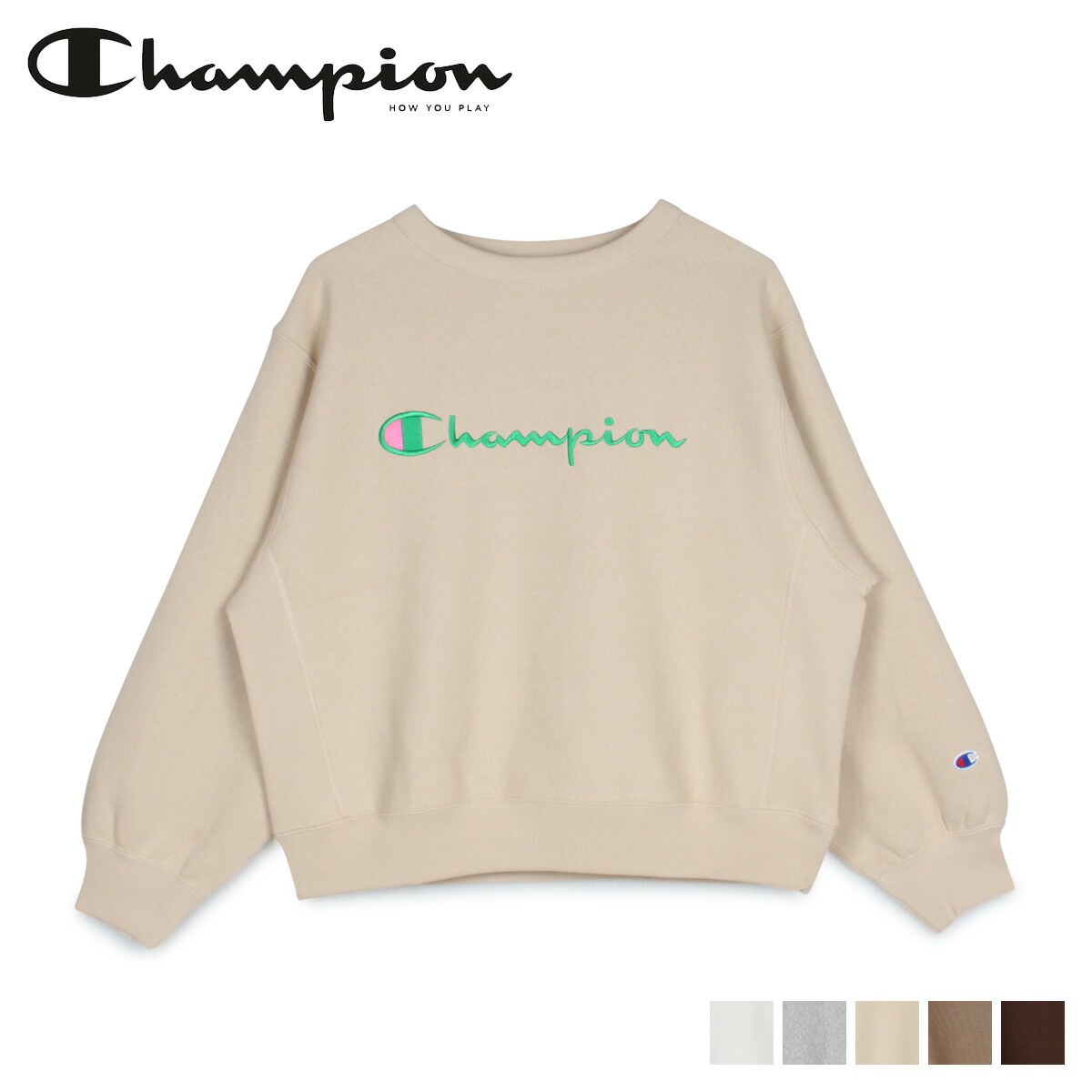 楽天市場 Champion チャンピオン リバースウィーブ トレーナー スウェット プルオーバー レディース Reverse Weave Crewneck Sweatshirt ホワイト グレー ベージュ ブラウン 白 Cw S008 シュガーオンラインショップ