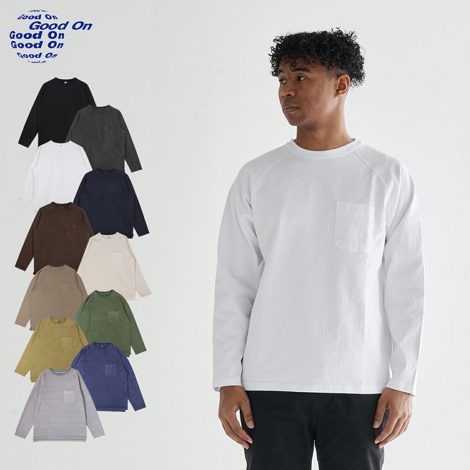 グッドオン Good On Tシャツ 長袖 ロンT カットソー メンズ レディース Uネック LS HVY RAGLAN PK TEE ブラック ホワイト グレー ネイビー ブラウン 黒 白 GOLT1805