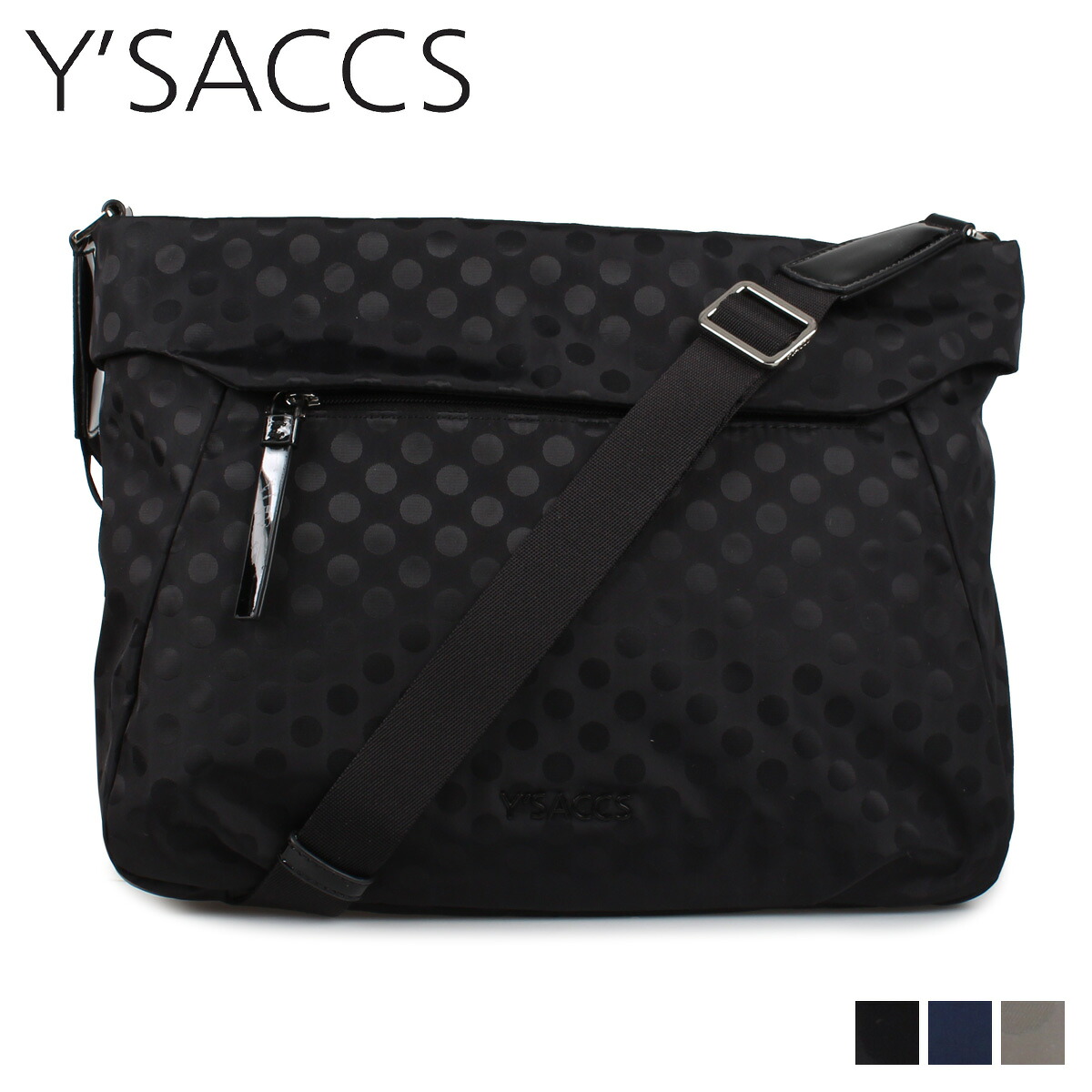 Y’SACCS イザック ショルダーバッグ バッグ レディース ポルカドット 口折れ 撥水 SHOULDER BAG ブラック ネイビー グレージュ 黒 Y92-11-05 母の日