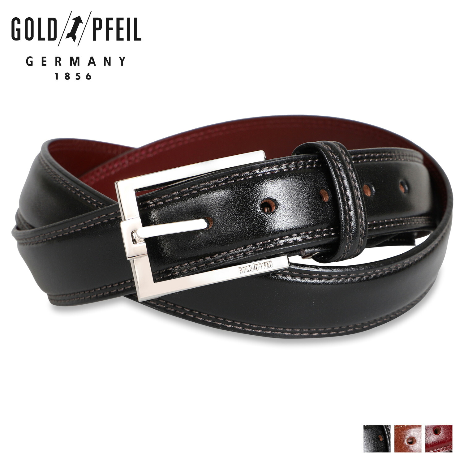 GOLD PFEIL ゴールドファイル ベルト メンズ 本革 LEATHER BELT ブラック ブラウン ワイン レッド 黒 GB52110