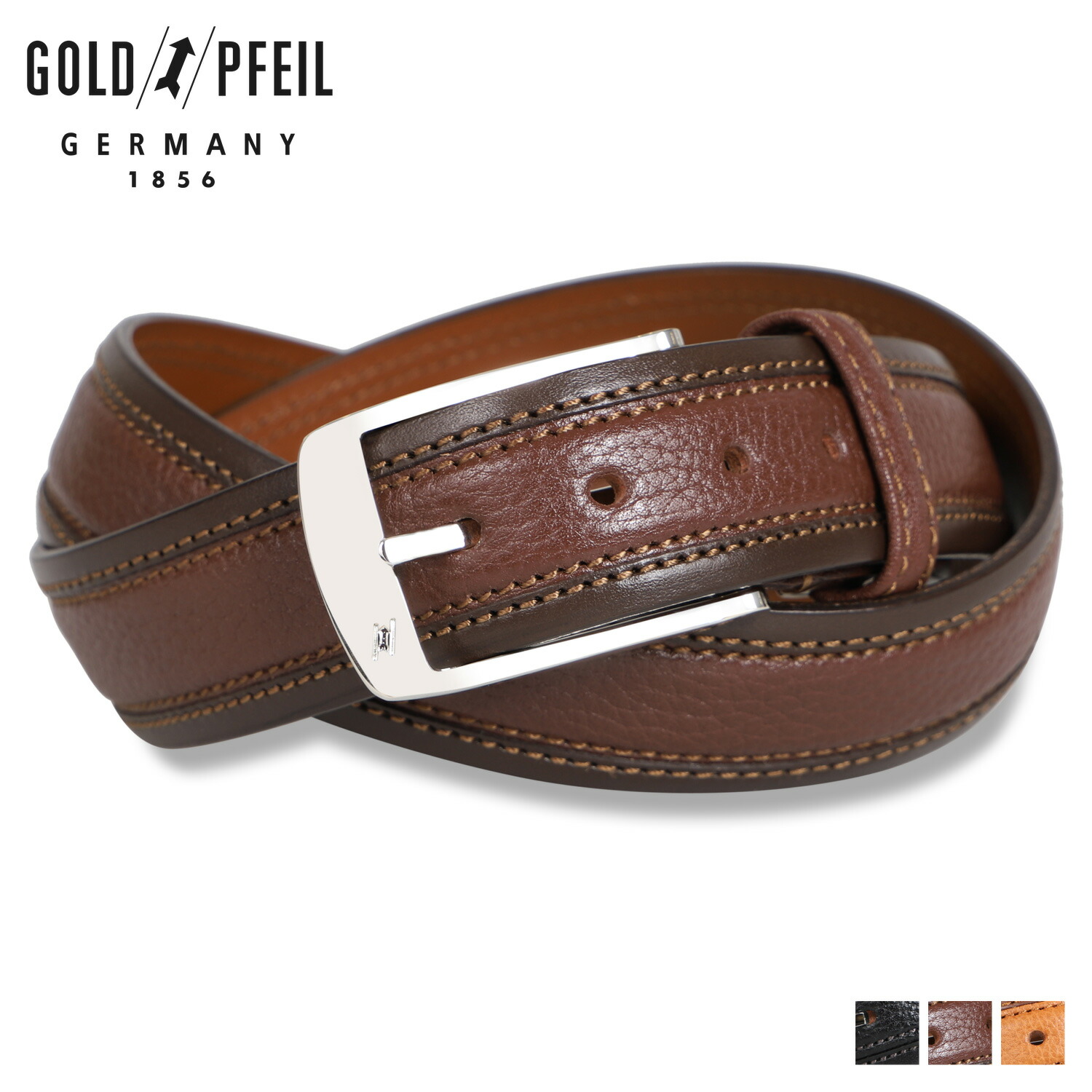 GOLD PFEIL ゴールドファイル ベルト メンズ 本革 LEATHER BELT ブラック ブラウン ダークブラウン 黒 GB53610