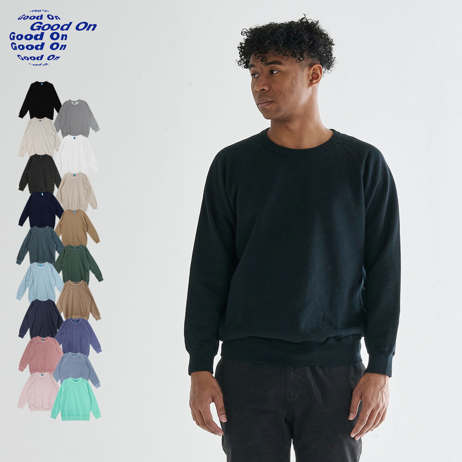 グッドオン Good On トレーナー スウェット メンズ RAGLAN SWEAT CREW ブラック ホワイト グレー ベージュ 黒 白 GOBW101